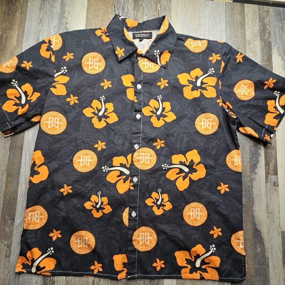 Breckenridge Brewing Men's Large Hawaiian Theme Short Sleeve Button Down Shirt